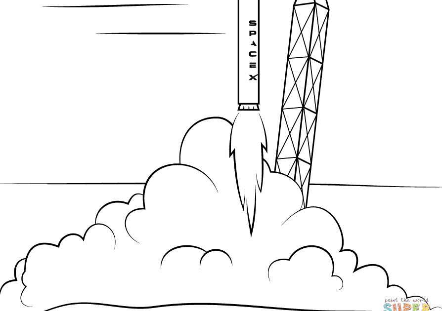 Spacex Falcon 9 Rocket Launch coloring page Free Printable Coloring