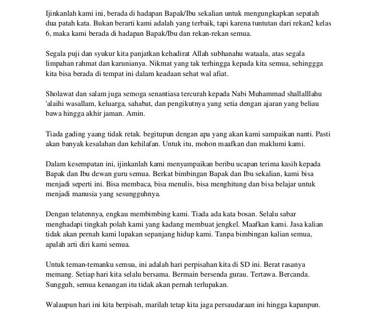 38 ++ Teks pidato perpisahan kelas 6 bahasa indonesia yang baik dan benar 