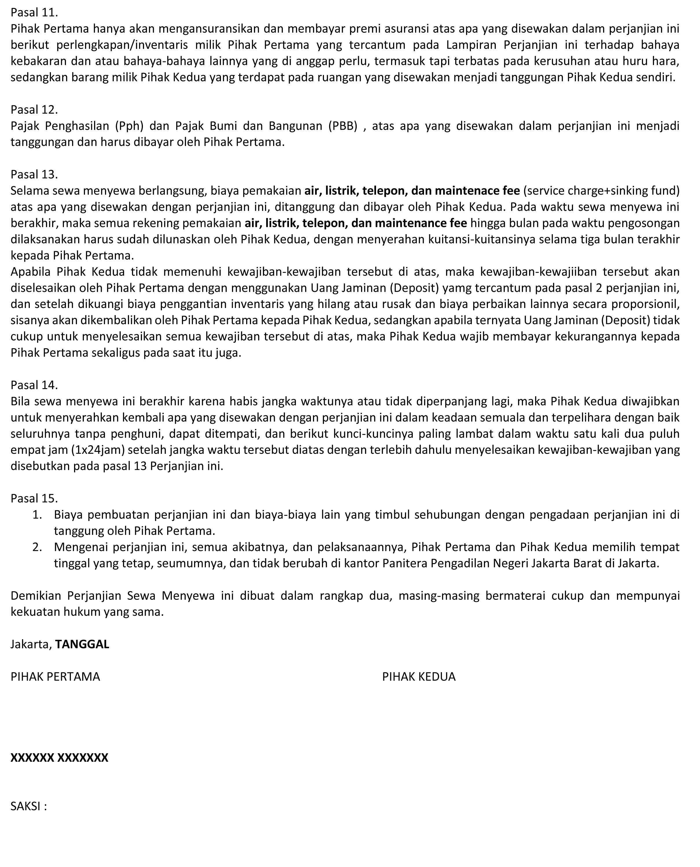 Surat Perjanjian Sewa Rumah / 20 Contoh Surat Perjanjian