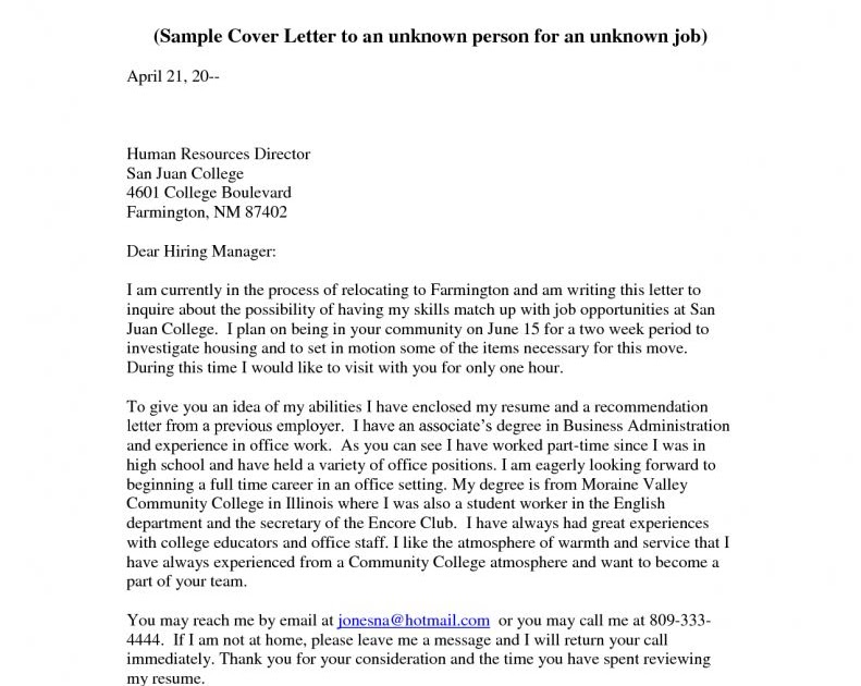Sample Cover Letter To Unknown Person - 200+ Cover Letter ...