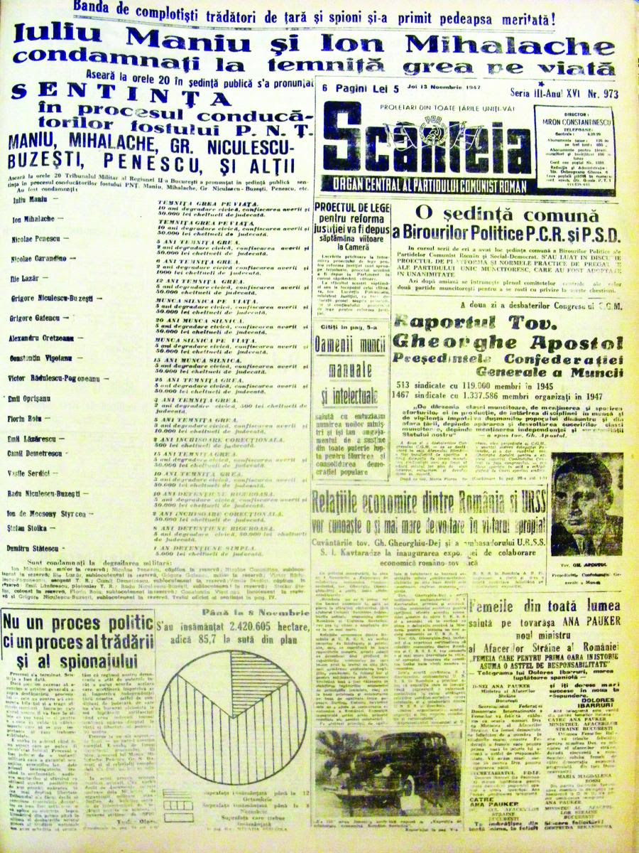 Sentinta Iuliu Maniu 1947 Scanteia