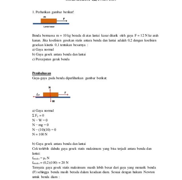 Contoh Soal Hukum Newton 1 2 3 Dan Penyelesaiannya - Ilmu Guru