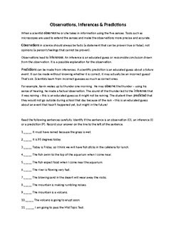 30 Observation Inference Prediction Worksheet - support worksheet