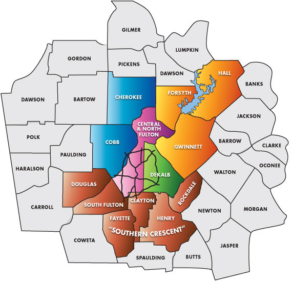 Map Of Atlanta And Surrounding Counties Cities And Towns Map