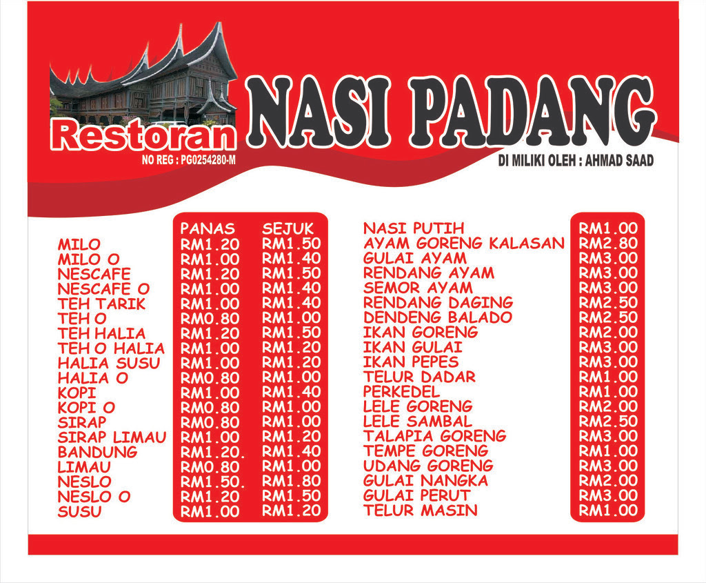 Nasi Padang BJ Penang: MENU.