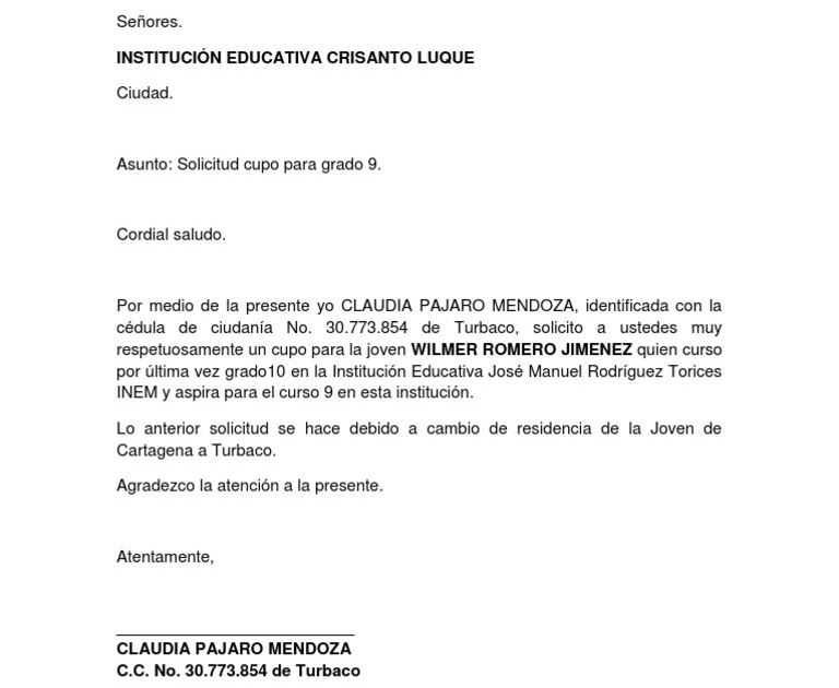 Ejemplo De Carta Para Traslado De Eps