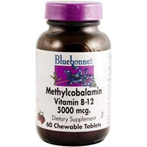 Methylcobalamin Vitamin B-12 5000 mcg By Bluebonnet - 60 Chewable Tablets