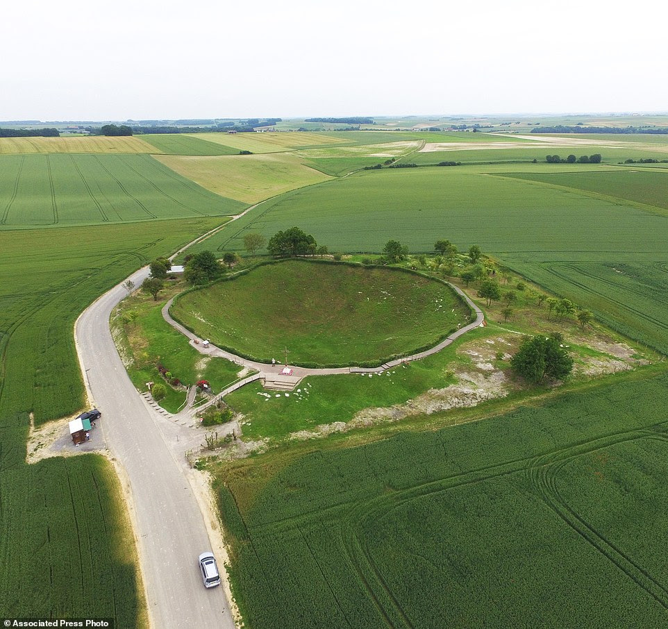 A drone flying overhead in La Boisselle, France, captured the World War I Lochnager Crater (above) caused by a mine blowing up on the opening day of the Battle of the Somme on July 1, 1916