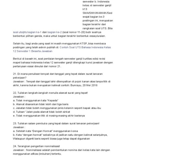 Soal Essay Bahasa Inggris Kelas Xii Tentang Surat Lamaran Pekerjaan