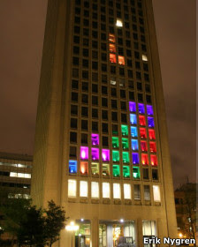 Edificio con decoración de Tetris