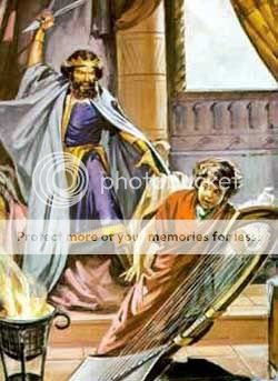 Didn't Saul throw a javelin at David?  What is with the Sword??