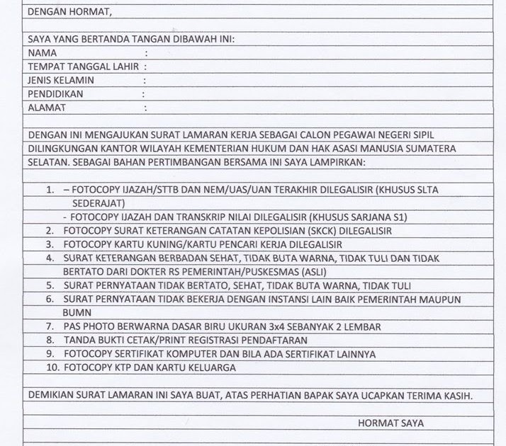Format Surat Lamaran Cpns 2019 Kemenkumham Master Books