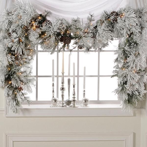 Flocked White Garland With Lights | Keepyourmindclean Ideas