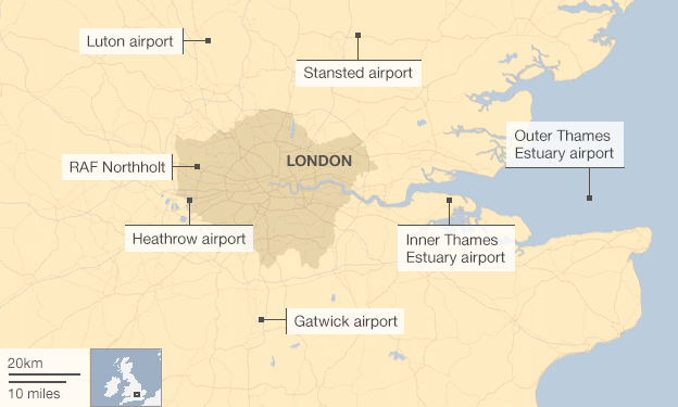 London hub airport options map