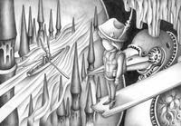 モノクロームイラスト（鉛筆画） - 「夢の中の旅」