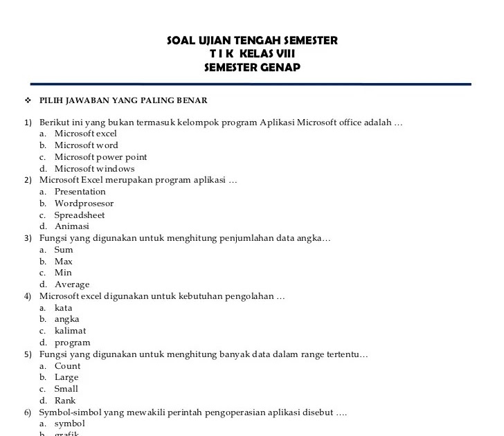 Soal Tik Kelas 8 Semester 2