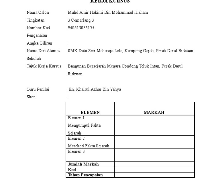 Contoh Kerja Kursus Sains Tingkatan 3 Muka Depan