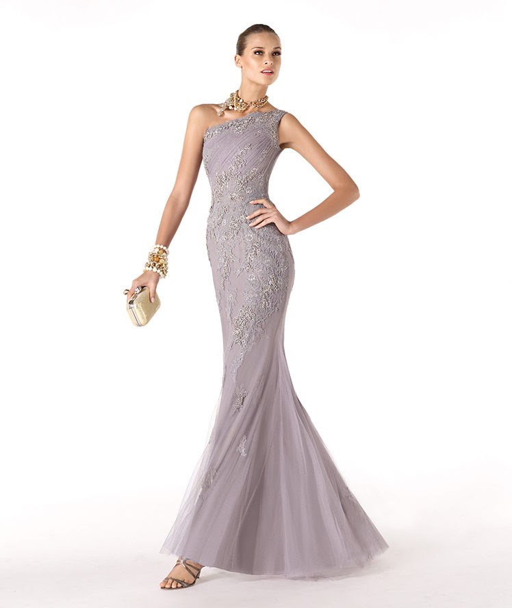 Charming Mermaid One Shoulder Lace Floor-length Tulle Cocktail Dresses_1 Charming Mermaid One Shoulder Lace Floor-length Tulle Cocktail Dresses_1