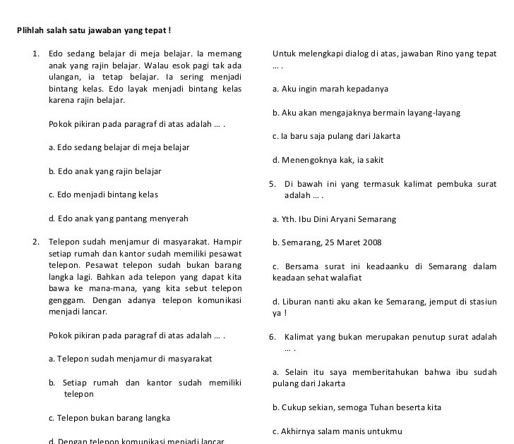 Soal Essay Bahasa Indonesia Kelas 7 Semester 2 K13 - Download File Guru