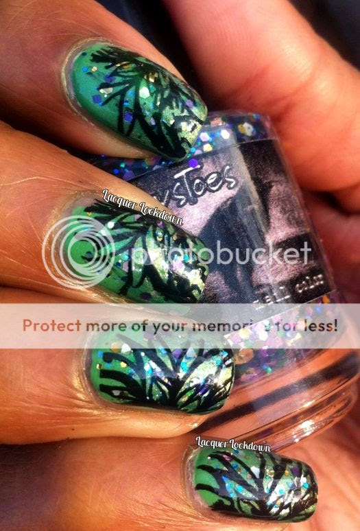 Lacquer Lockdown - Crowstoes Custom, CrowsToes I Make the Path, Essie Mojito, Orly Satin Hues Satin Hope, Lilacquer Selkie, Dashica Dash 3, nail art, stamping, gradient nails