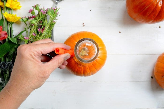 Are you looking for an easy floral decor project that gets your home fall-ready in a jiffy? You can make a pretty pumpkin vase with this quick tutorial.