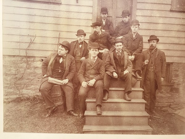 This is a picture of the employees of John A. Brashear's mechanical department dated August 1894. On the back of this they are listed by name.