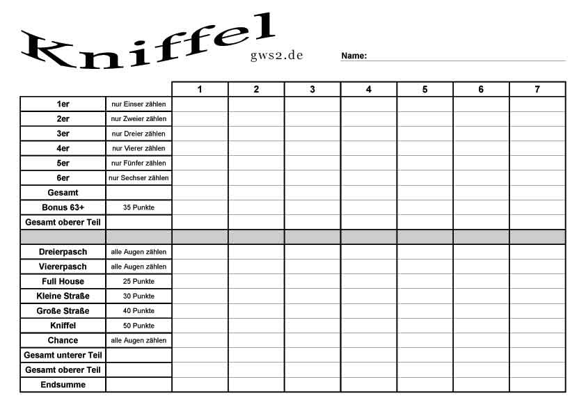 Kniffelblock Zum Ausdrucken Din A4 - Kniffel Vorlage ...