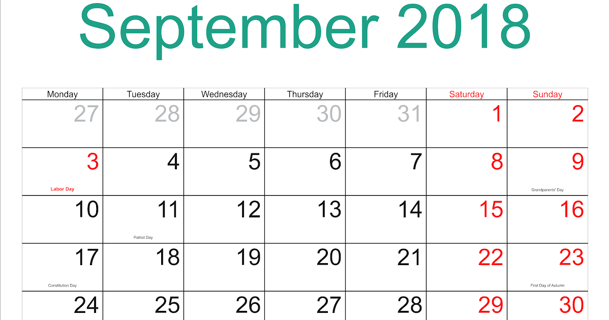 Calendar For This Month September - CALENDARSO