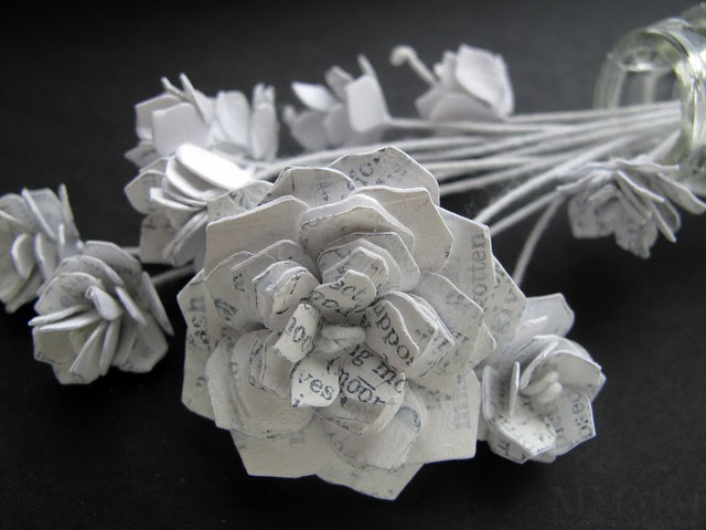 mod podge book page flower with acrylic paint wash & stamping