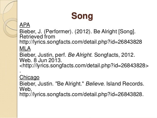how to cite song lyrics apa in text