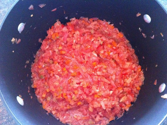 Chopped Tomatoes Added to Stock Pot