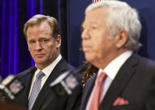 Roger Goodell and Patriots owner Robert Kraft don't see eye-to-eye on the deflate-gate punishment. (AP) 