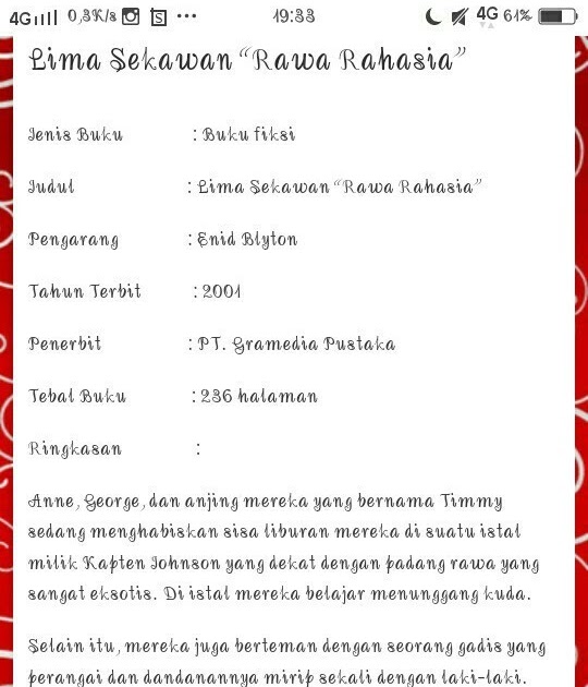 Contoh Ringkasan Cerita Fiksi Perangkat Sekolah