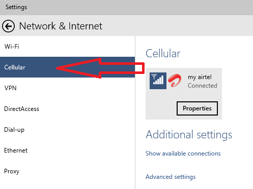 Steps to Connect Cellular Network in Windows 10