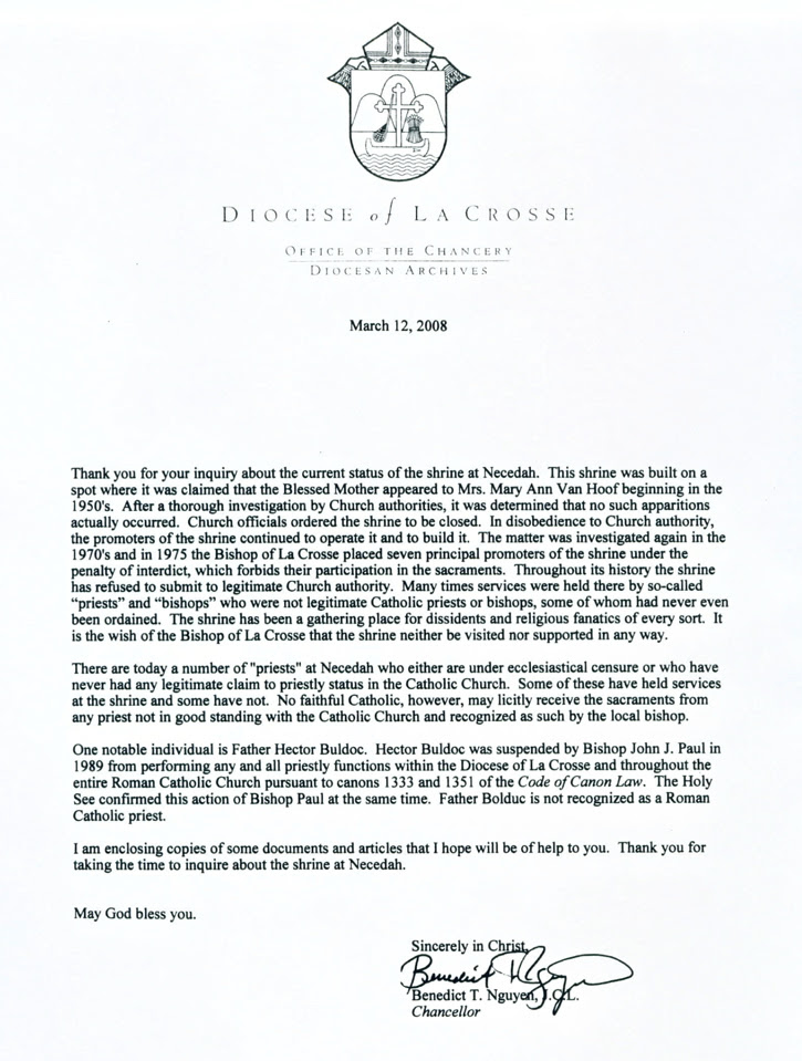 Warning Letter: Diocese of La Crosse