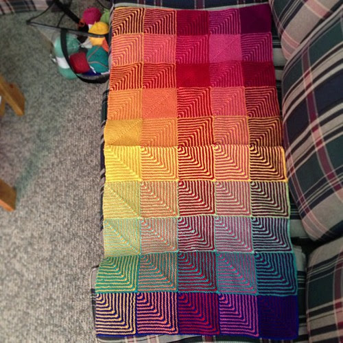Two finished quadrants, two left to knit! #hueshiftafghan #iloveagoodwip