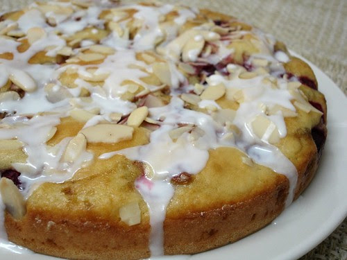Raspberry cake with almond icing