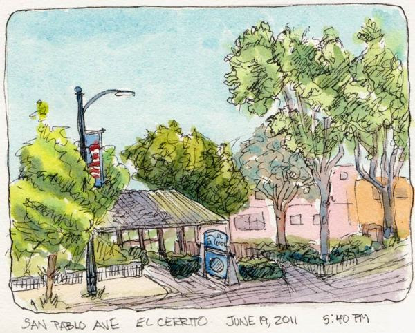 San Pablo Ave. Wells Fargo, El Cerrito, ink & watercolor, 5x7" San Pablo Ave. Wells Fargo, El Cerrito, ink & watercolor, 5x7"