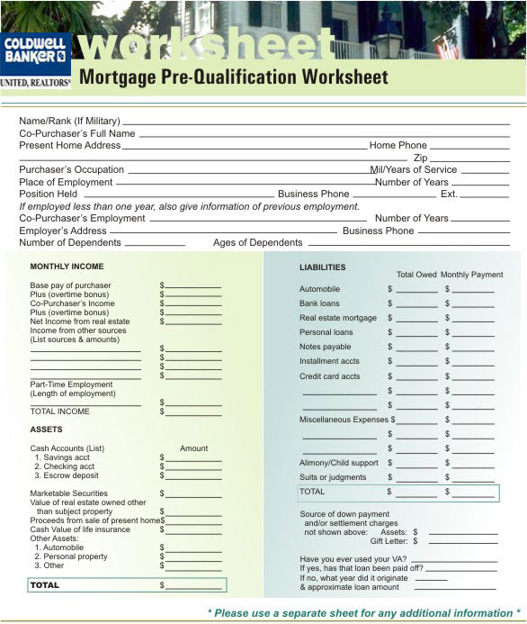 Mortgage Qualification Worksheet ~ Excel Templates