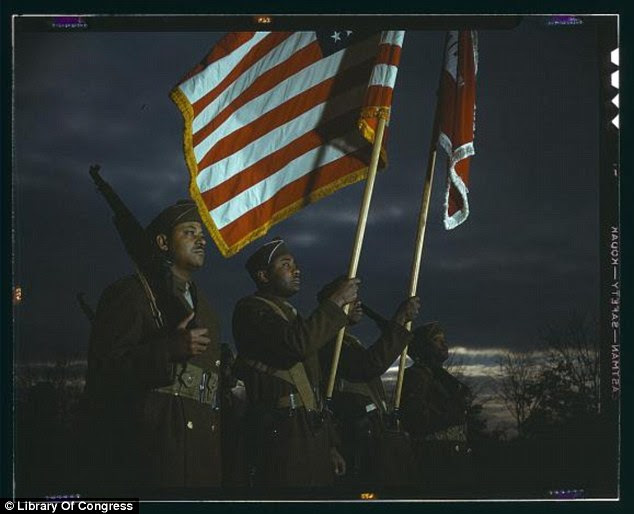 Flag bearers: A guard of engineers believed to be at Fort Belvoir in Virginia (Between 1941 and 1945)