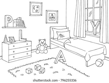 Bedroom Illustration Black And White - grandongpng
