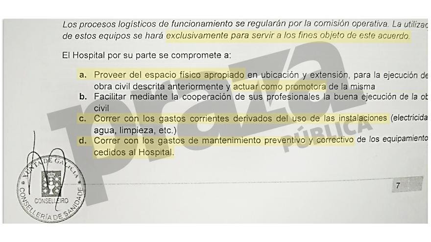 Fragmento del acuerdo con Medtronic que la Xunta se ha negado a mostrar a pacientes del hospital de Santiago