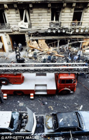 The scene of a car bomb explosion near Champs Elysées in Paris on April 22, 1982, which left one dead and 63 wounded