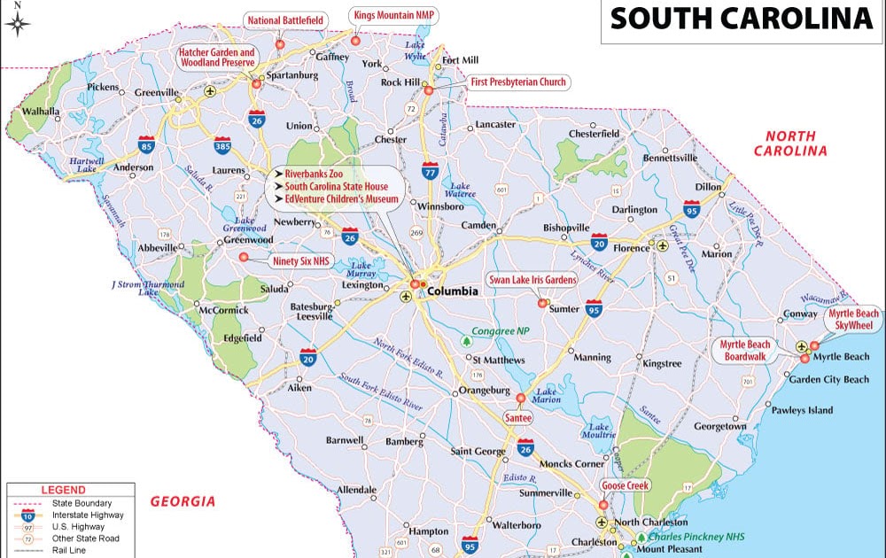 Show Me A Map Of South Carolina With Cities