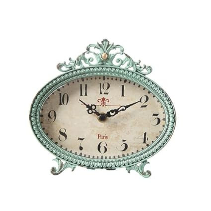 6 by 6 inch Pewter Table Clock, Aqua 