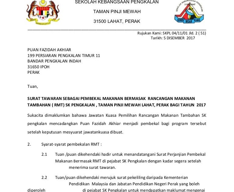 Surat Rasmi Tawaran Kerja Dari Majikan - Selangor t