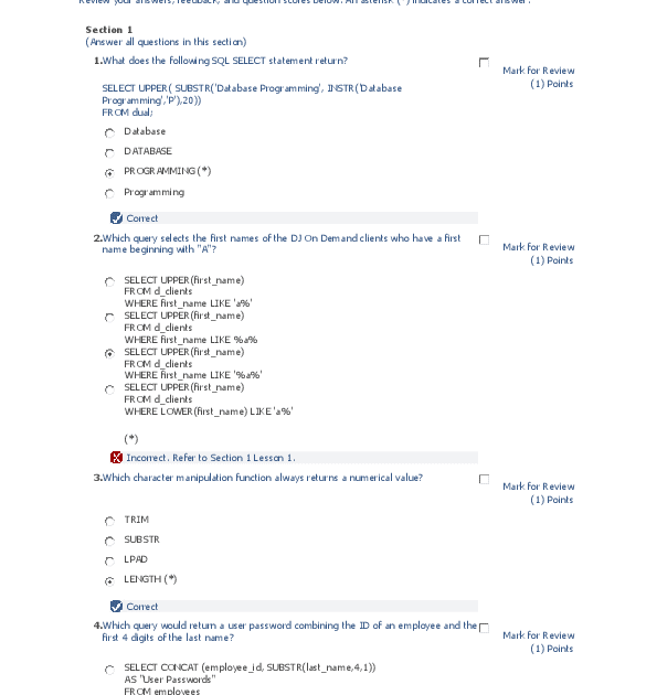 Section 2 Quiz Oracle Database Programming With Sql