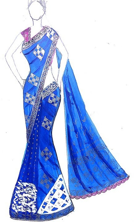 How To Draw Saree Design