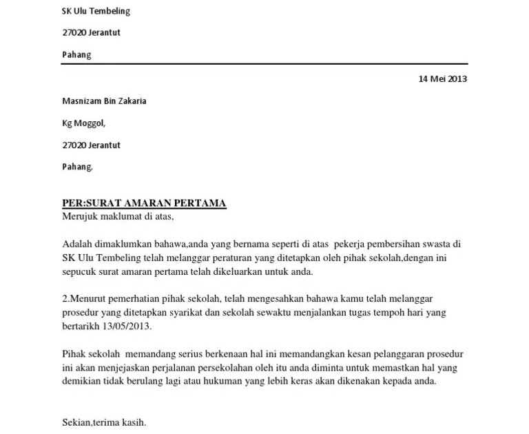 Contoh Surat Amaran Pekerja - letter.7saudara.com