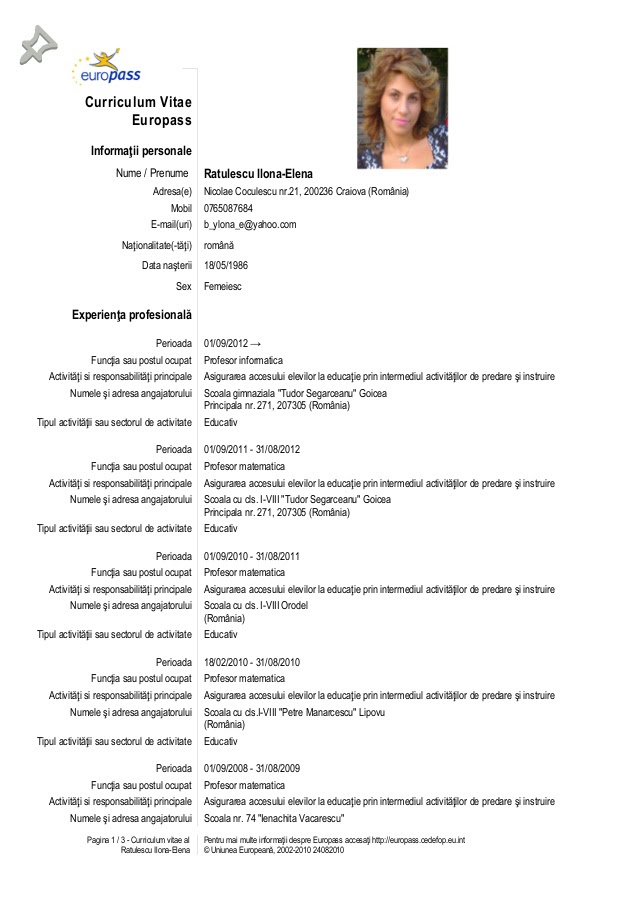 Moel C.v. Europas In Limba Romana / Model Cv Europass 2021 Curriculum